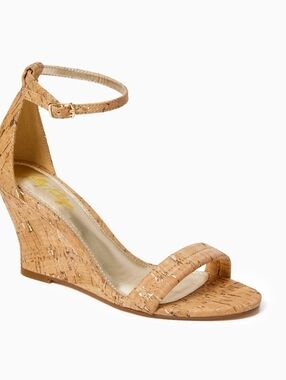 LILLY PULITZER Jenna 3" Wedge Heel Size 8.5 Metallic Ankle Strap